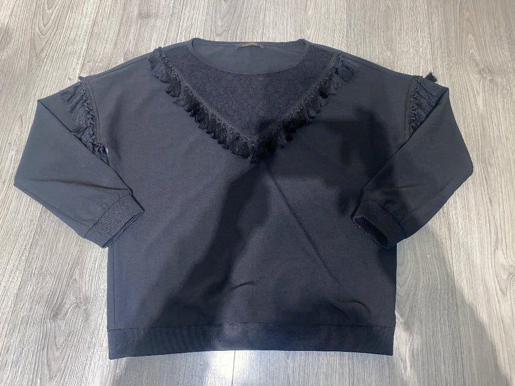 Supertrash dames zwarte ruffle poms kante sweater trui mt 40, Maat 38/40 (M), Supertrash, Zwart, Ophalen of Verzenden