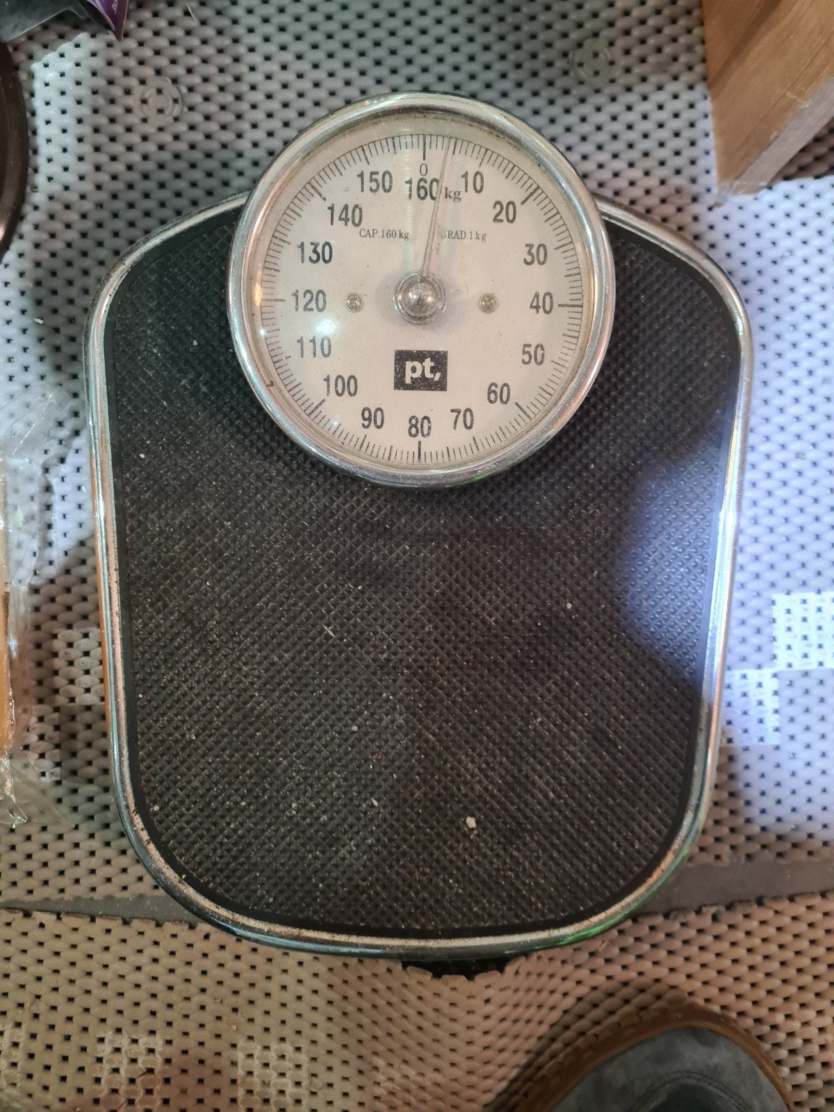 Vintage Personenweegschaal - Analoog - PT, Witgoed en Apparatuur, Gebruikt, Analoog, 100 kg of meer, Ophalen of Verzenden