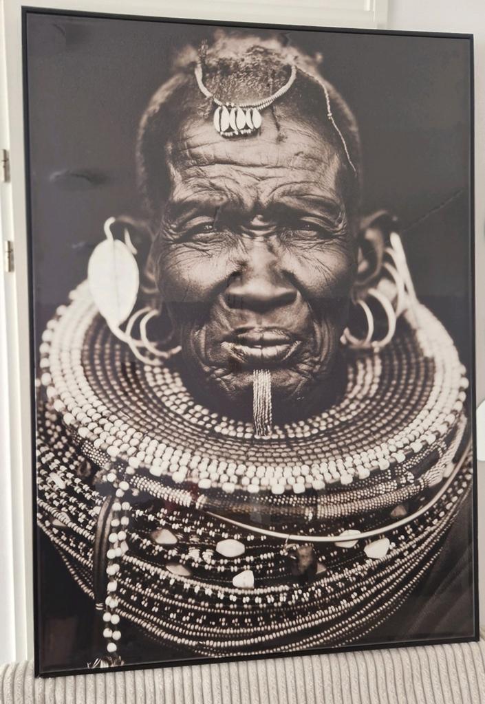 Fotoprint inheems stamlid (Afrikaanse man) 140x100, Ophalen, Gebruikt, Schilderij, 75 tot 100 cm