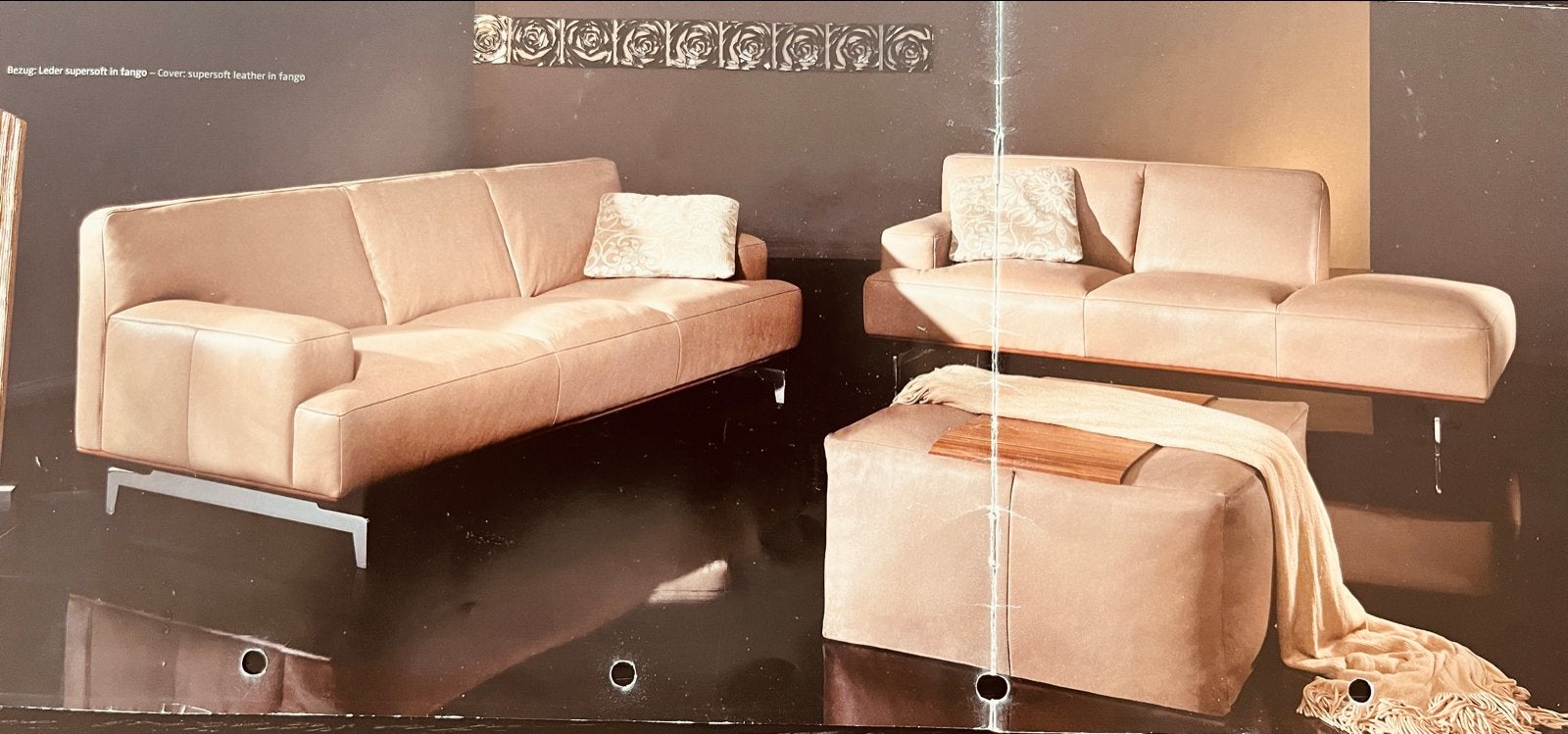 Leren bankstel 'Black Label' - 3-zitsbank en chaise longue, Ophalen, Gebruikt, 100 tot 125 cm, 300 cm of meer