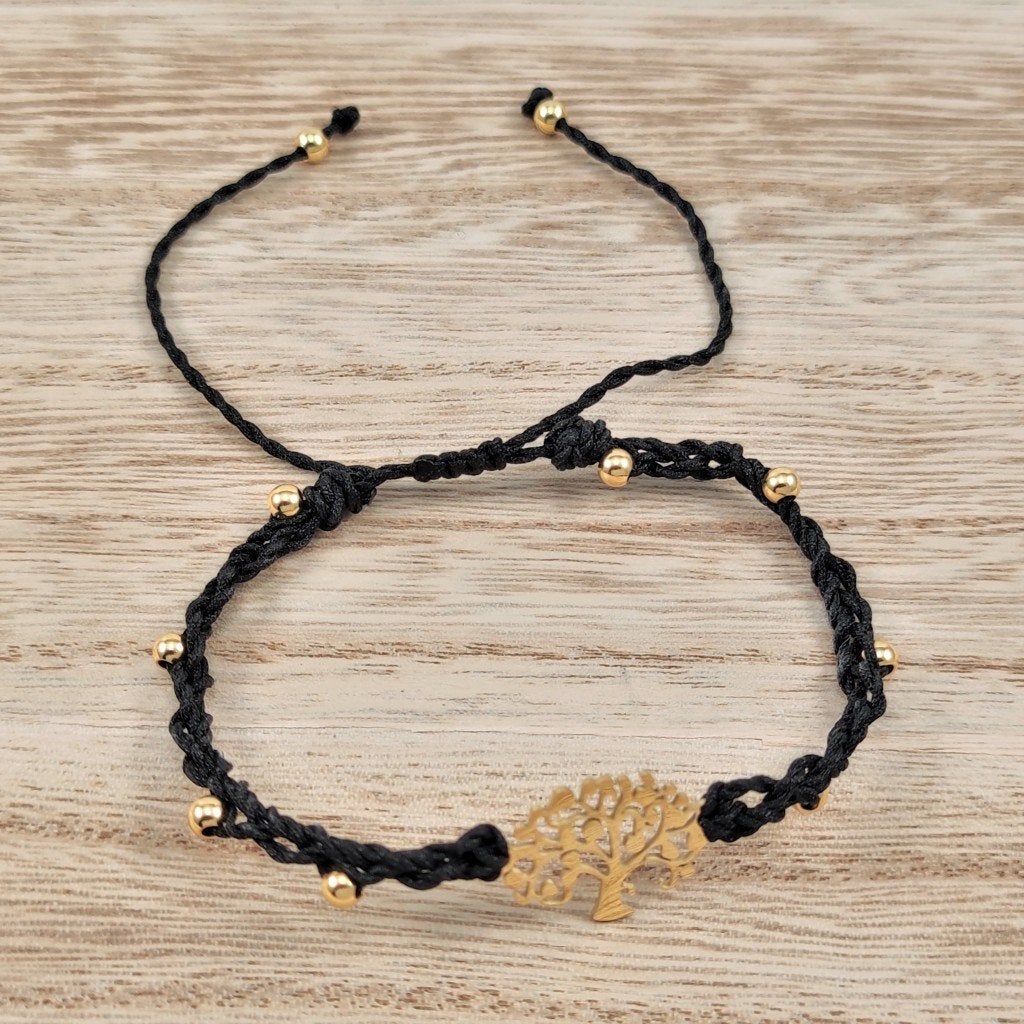 Handgemaakte Zwarte Macramé Armband RVS Levensboom, Staal, Birgitta-Gracht 33, 6465 EL Kerkrade, Nederland, Verzenden, Nieuw