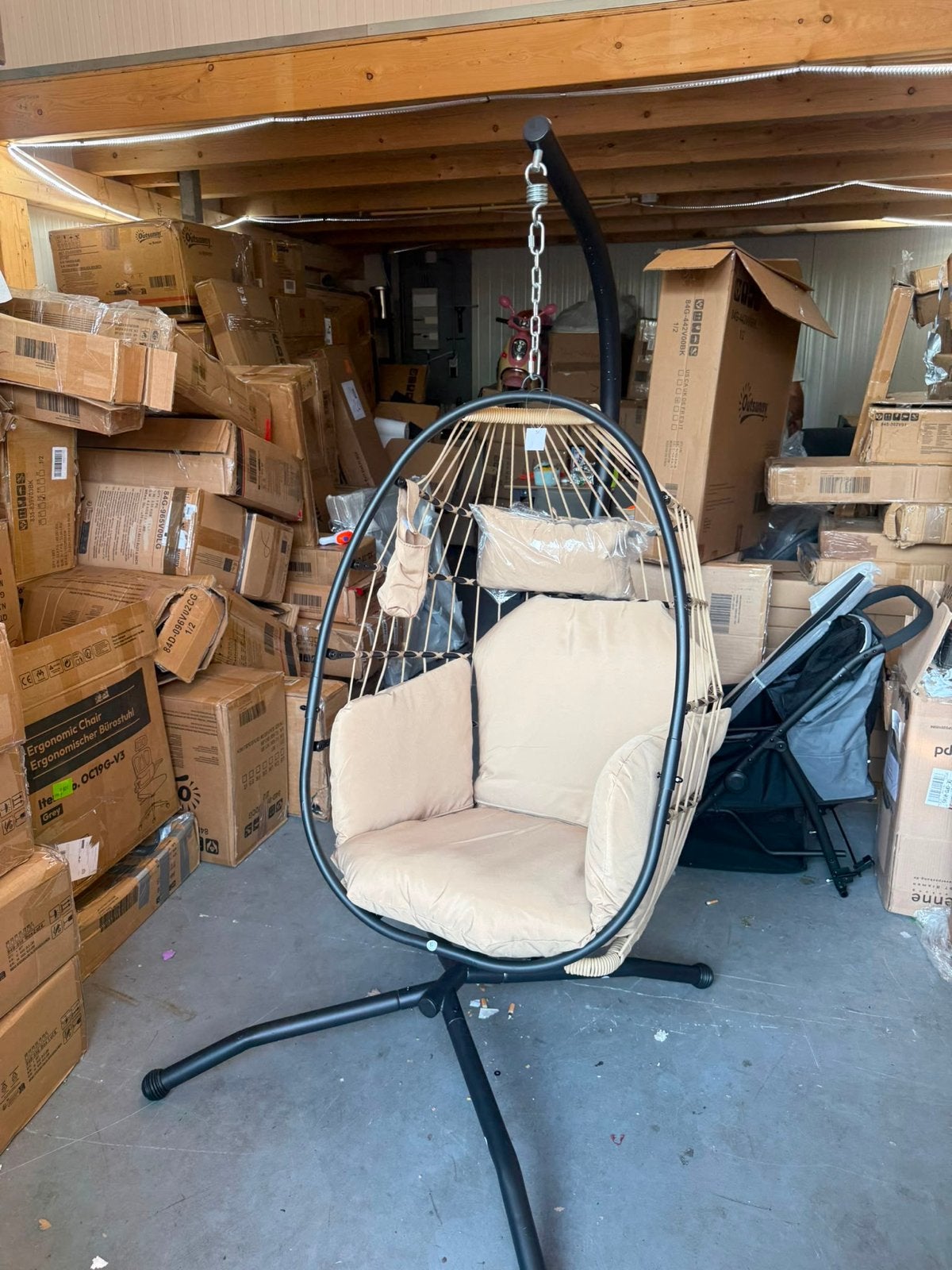Outsunny Hangstoel met Kussen - Beige NIEUW, Ophalen of Verzenden, Nieuw