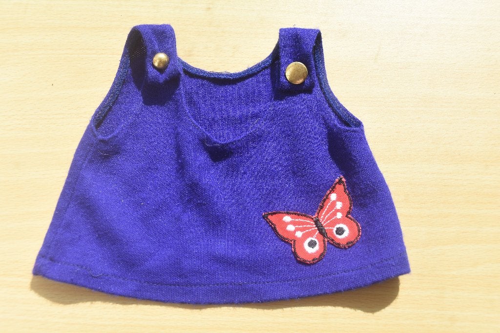 Vintage Poppen Jurkje Overgooier Blauw + Vlinder Retro, Verzenden, Gebruikt, Kleertjes