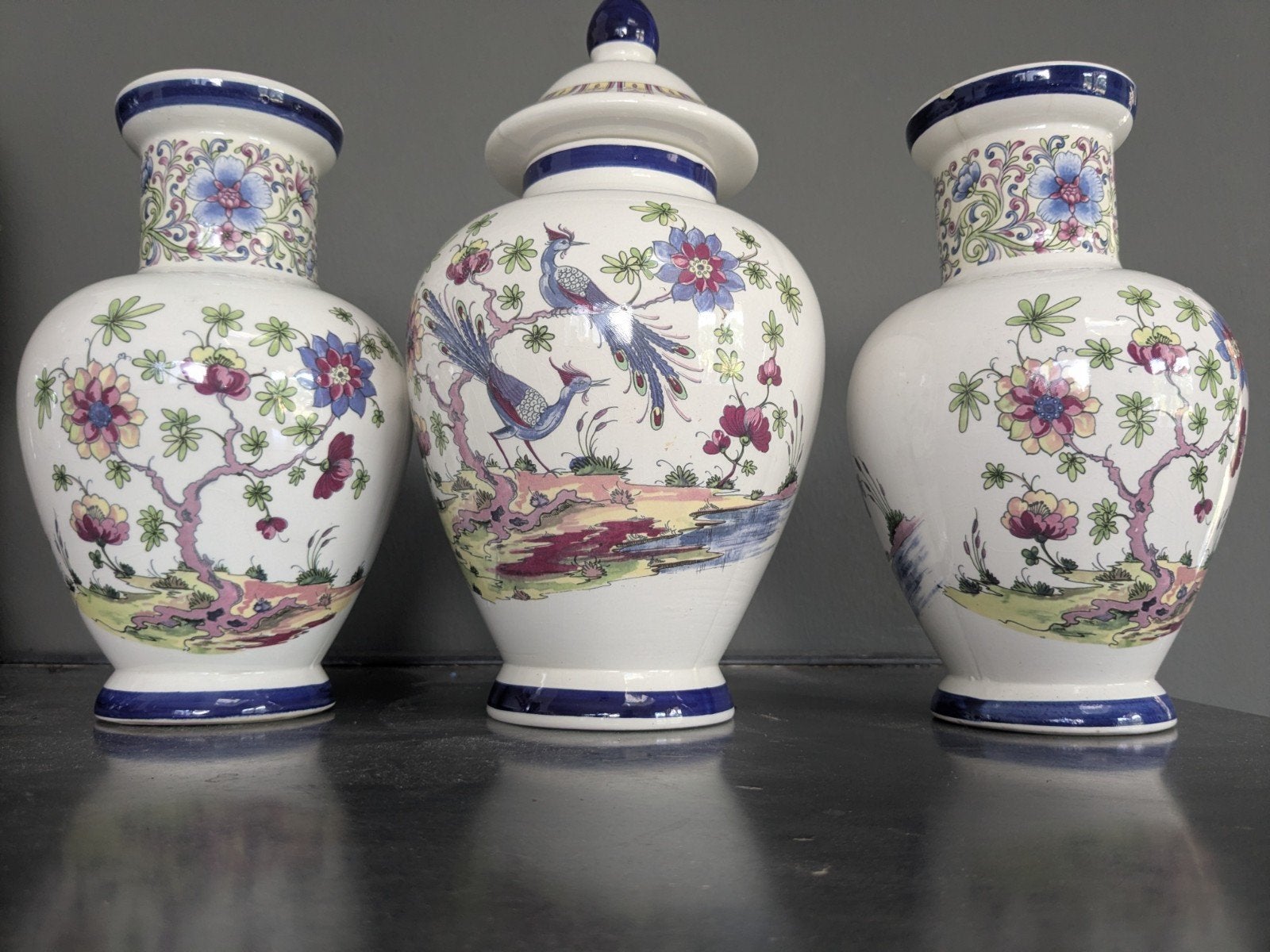 Set van 3 Chinese vazen met deksel en vogelmotief, Ophalen of Verzenden
