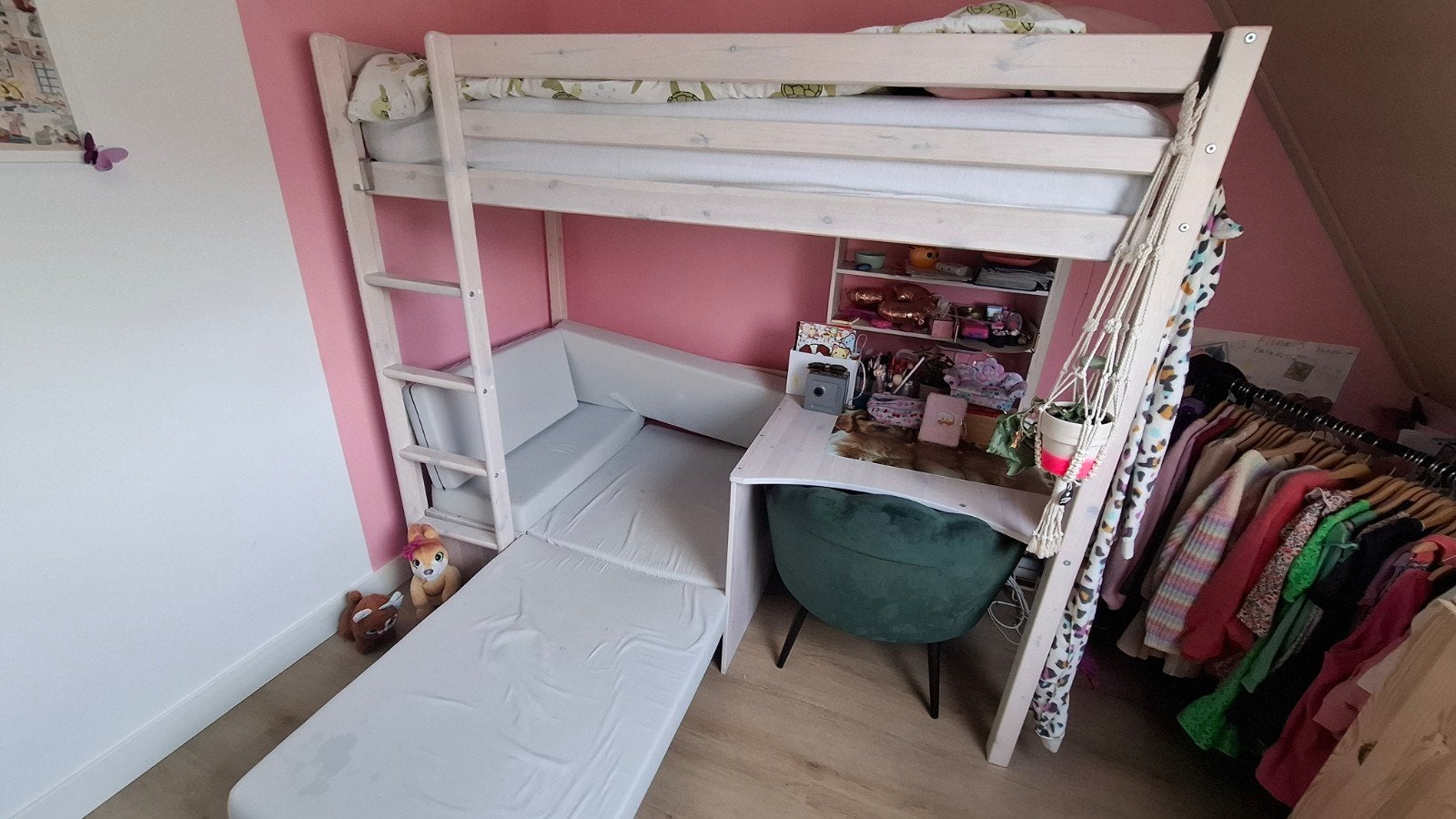 Hoogslaper met bed, bankje en bureau, 3-in-1. Thuka Flexa, Ophalen, Gebruikt, Eenpersoons, 90 cm
