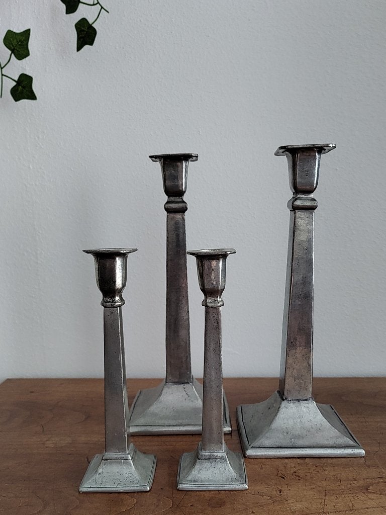 kandelaars tin set 4 stuks, Verzenden, Overige merken, Zo goed als nieuw, 28 cm