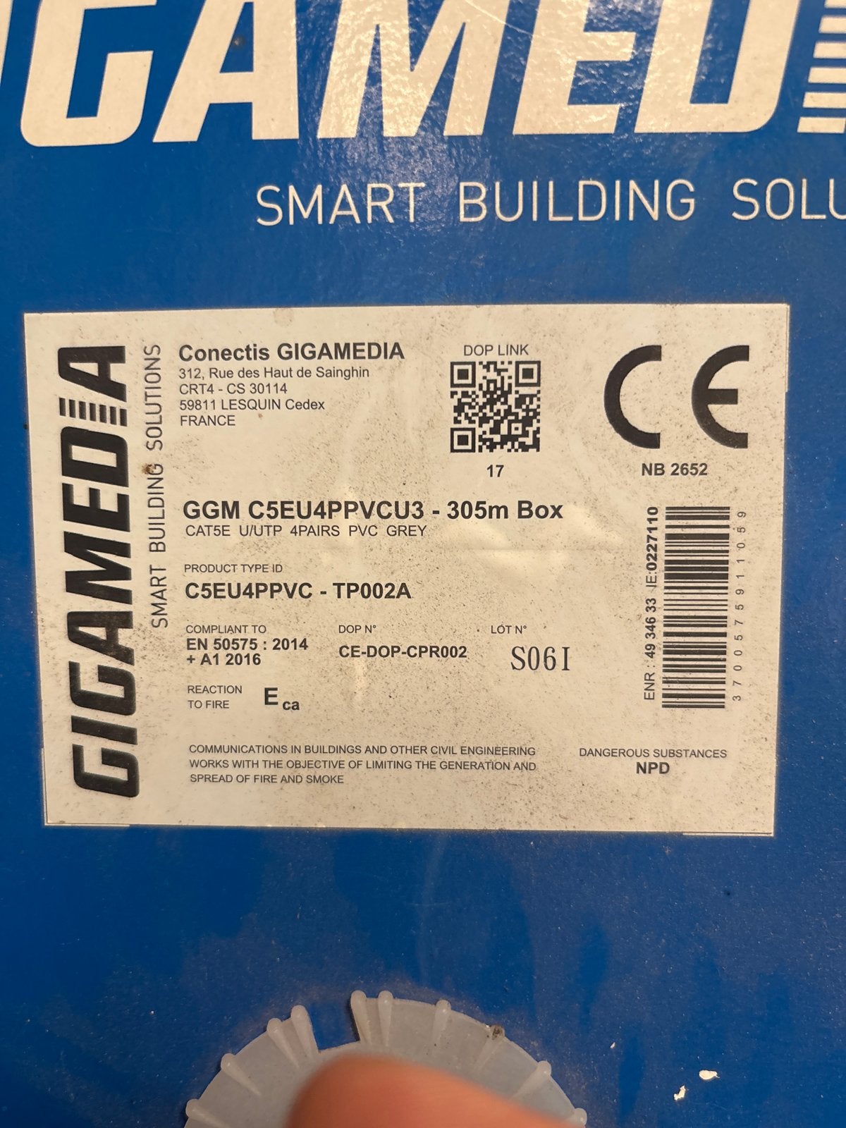GIGAMEDIA Cat.5E U/UTP Netwerkkabel 305m Box Grijs, Ophalen of Verzenden, Nieuw