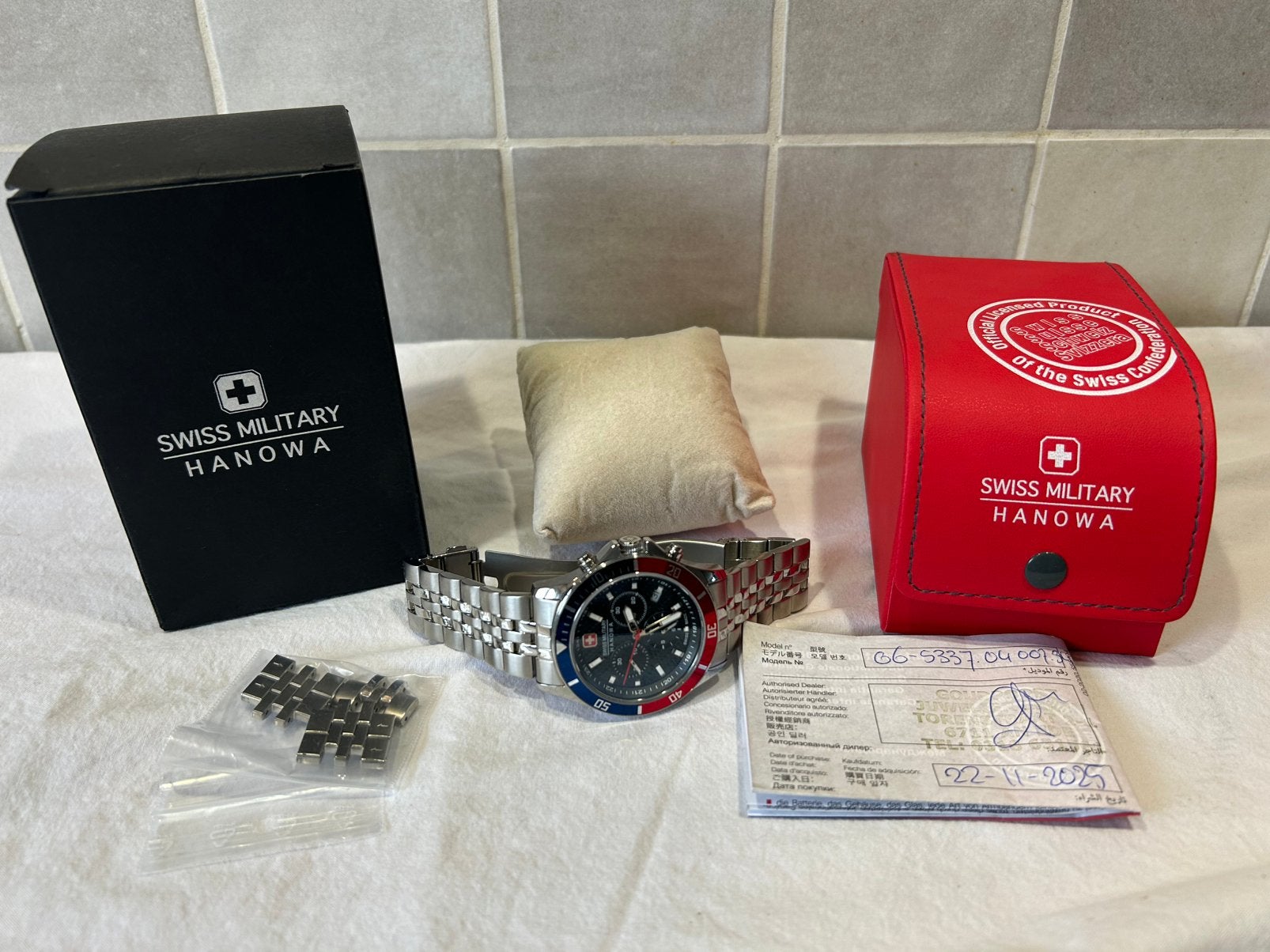 Nieuw Swiss Military Pepsi Chrono Rvs jubileum carbon fiber, Overige merken, Staal, Staal, Polshorloge
