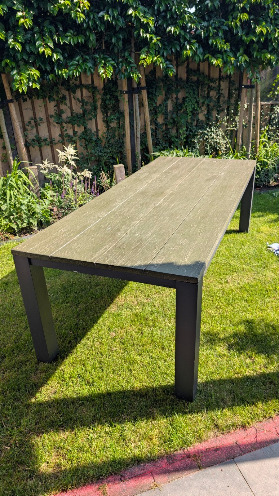 Grote tuintafel met aluminium onderstel - 240x100 cm, Ophalen, Gebruikt, Rechthoekig, Aluminium