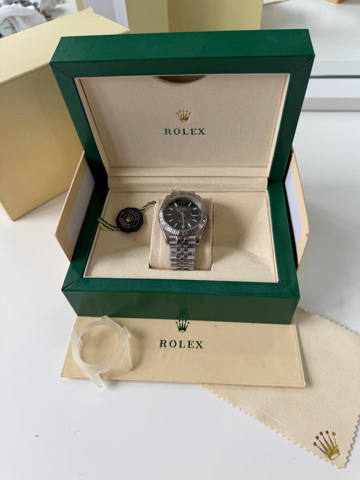 Nieuwe Rolex Datejust met Groene Wijzerplaat, Staal, Polshorloge, Nieuw, Ophalen of Verzenden