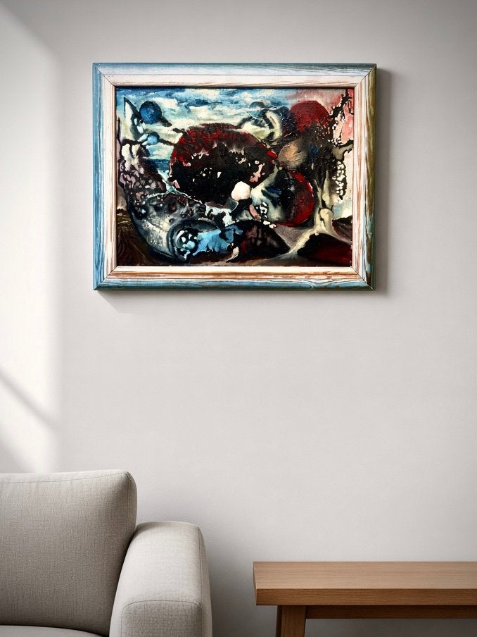 Zeldzaam olieverfschilderij Leo Musch (1943-2013), Abstract, Verzenden, Textiel, Gesigneerd