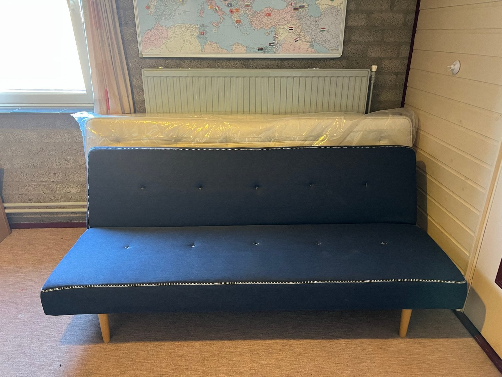 Slaapbank 190 cm lang, 105 cm breed, Ophalen, 100 cm, Eenpersoons, Blauw