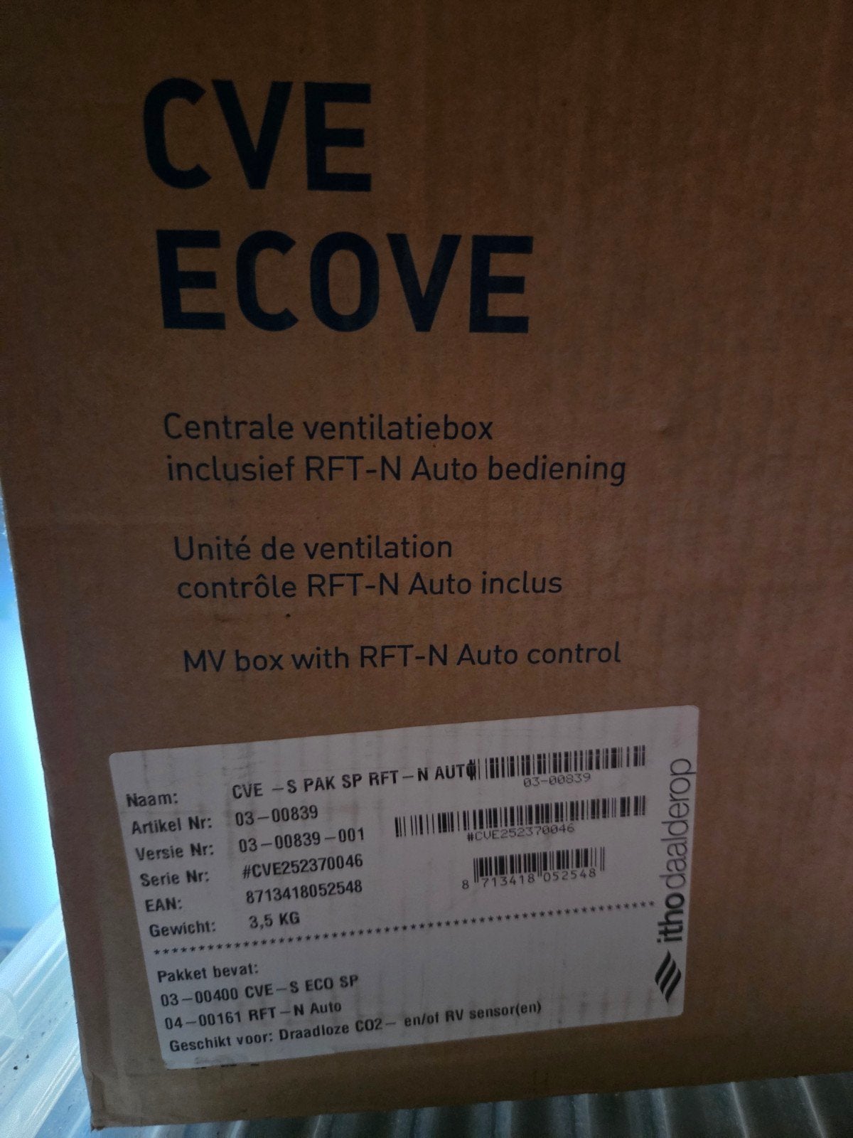 Itho Daalderop CVE ECOVE Centrale Ventilatiebox, Doe-het-zelf en Verbouw, Ventilatie en Afzuiging, Nieuw, Ventilator en Afzuiger