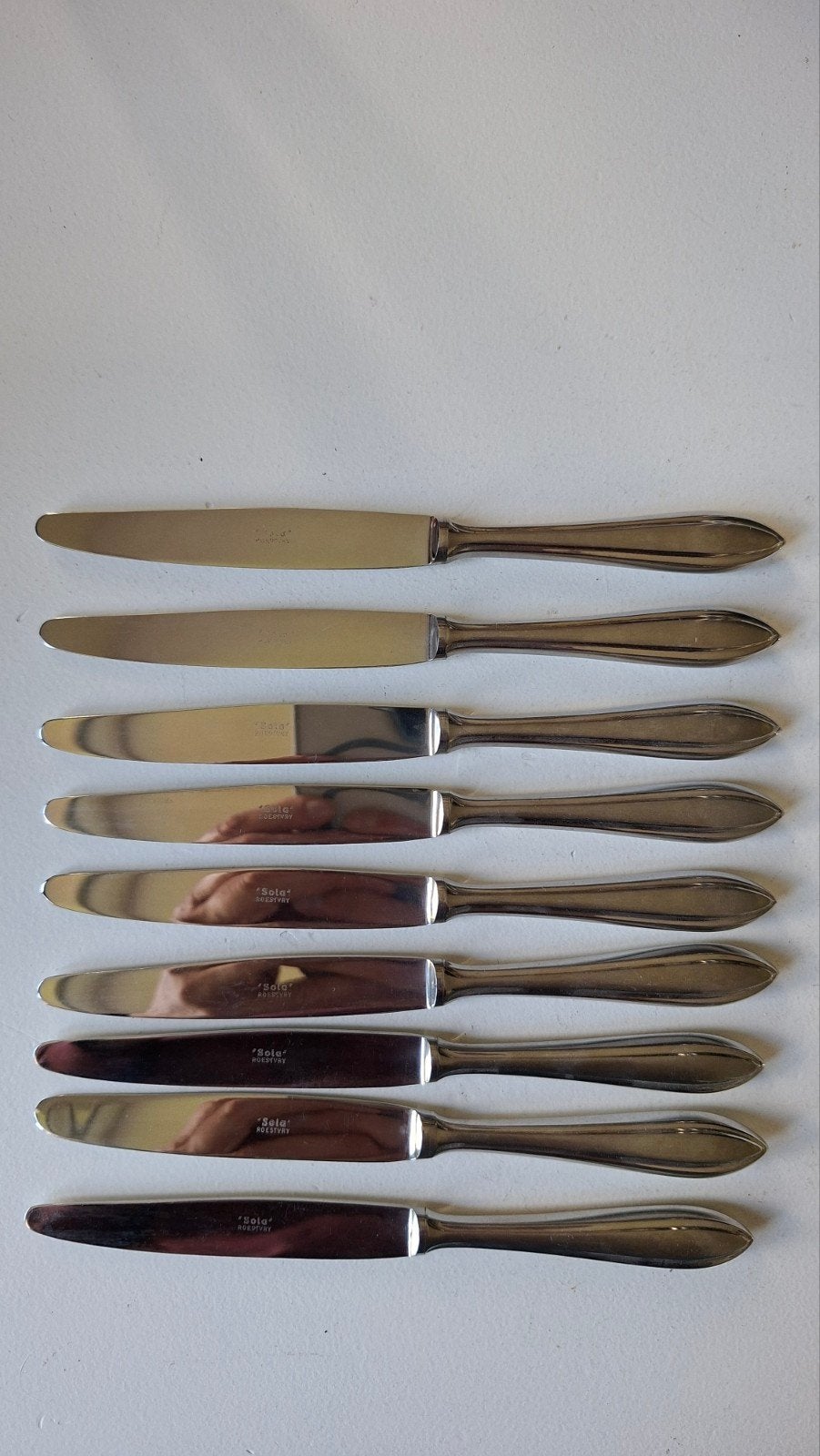 9 Sola fruitmesjes model puntfilet 430 hol heft, Antiek en Kunst, Ophalen of Verzenden