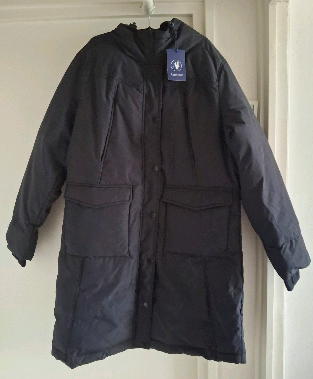 Nieuw met kaartje, lange zwarte parka (Winterjas) Maat 46, Zwart, Maat 46/48 (XL) of groter, Anytime, Nieuw