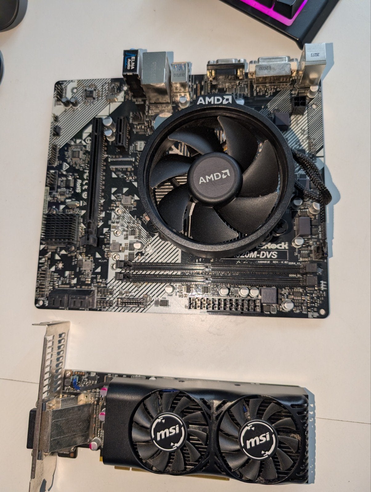 AMD Ryzen 5 5500 + ASRock Moederbord + MSI GTX 1050 Ti, PCI-Express 3, Gebruikt, HDMI, Ophalen of Verzenden