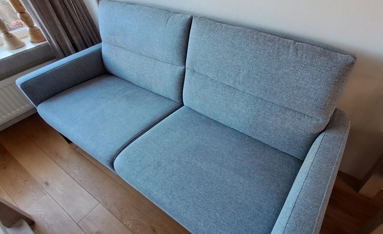 Zo goed als nieuwe Prominent bank, blauw-grijs, senioren, Huis en Inrichting, Banken | Bankstellen, Ophalen, 150 tot 200 cm, Tweepersoons