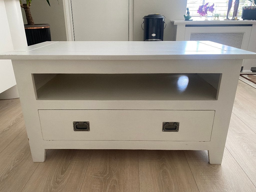 TV meubel, wit, Ophalen, Gebruikt, 50 tot 100 cm, Minder dan 100 cm