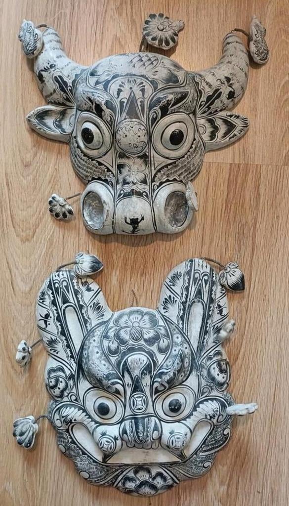 Antieke Chinese wand maskers, Huis en Inrichting, Woonaccessoires | Wanddecoraties, Ophalen of Verzenden