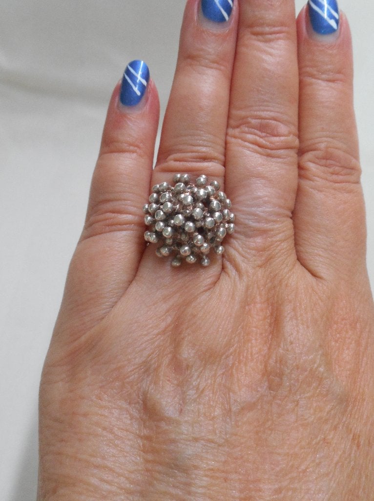 Zilveren verstelbare vintage sputnik ring nr.1395