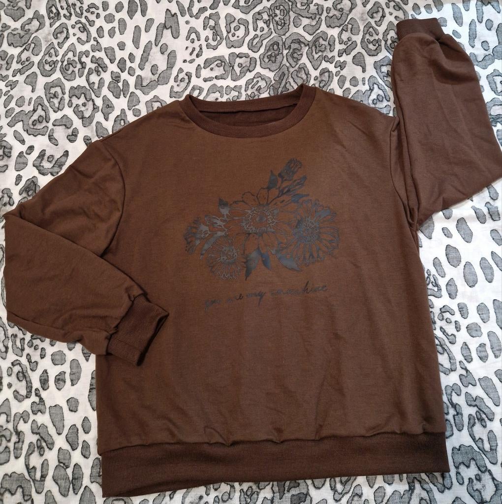 Bruine Romwe Sweatshirt - Maat S - "You Are My Sunshine", Ophalen of Verzenden, Zo goed als nieuw, Bruin, Lange mouw