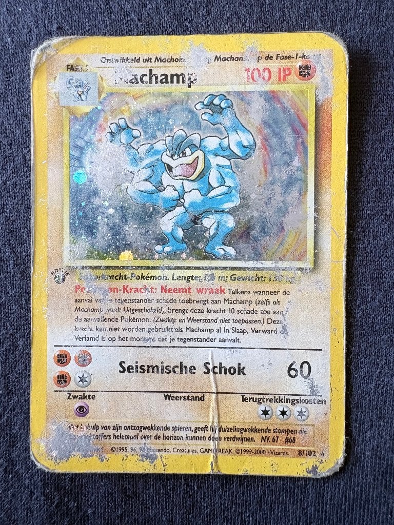 Machamp 1st Edition Holo - Base 8/102 - Played, Hobby en Vrije tijd, Verzamelkaartspellen | Pokémon, Ophalen of Verzenden, Nieuw