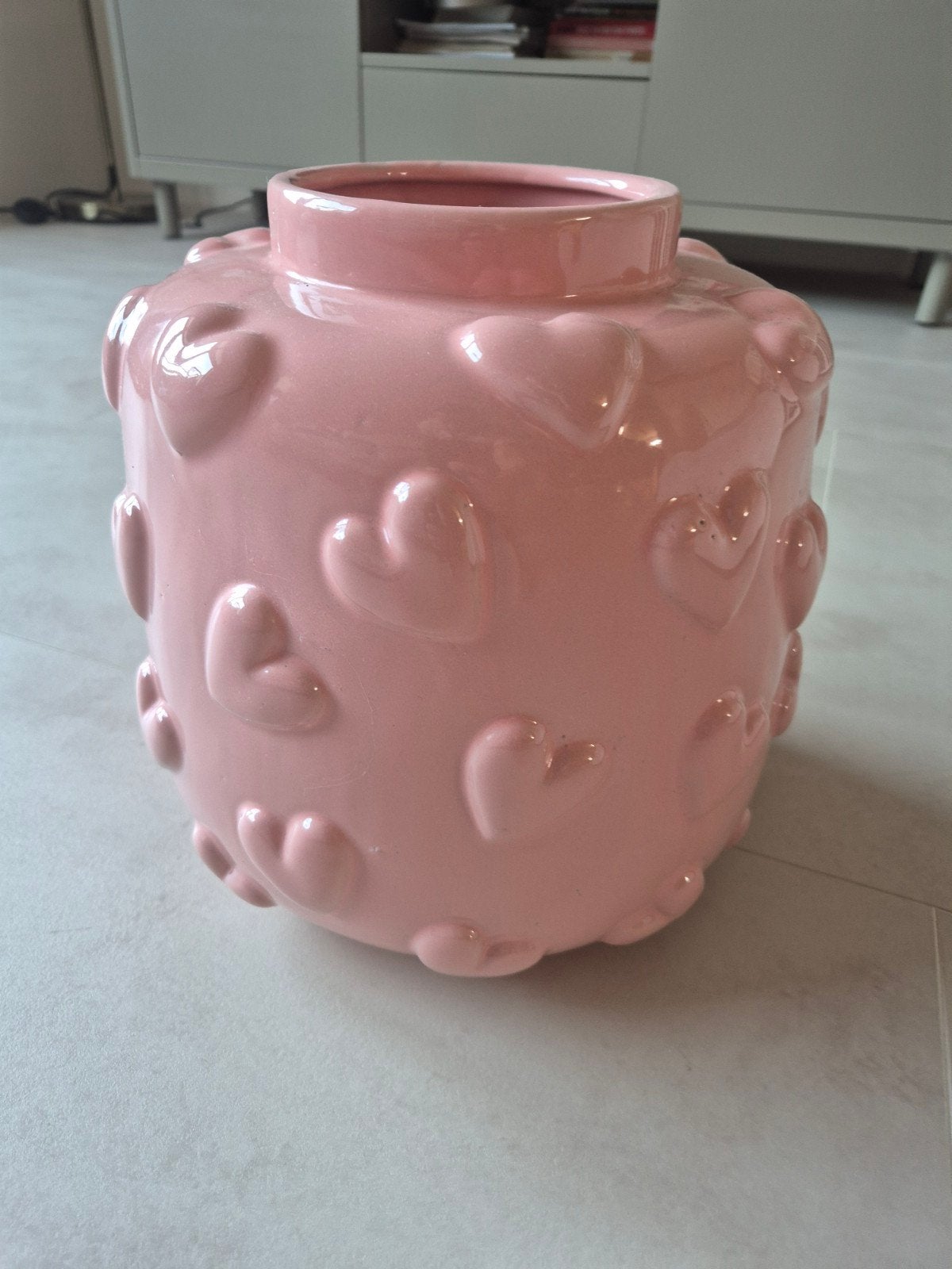 nieuw grote roze vaas met hartjes 25x25 cm, Huis en Inrichting, Ophalen of Verzenden, Roze