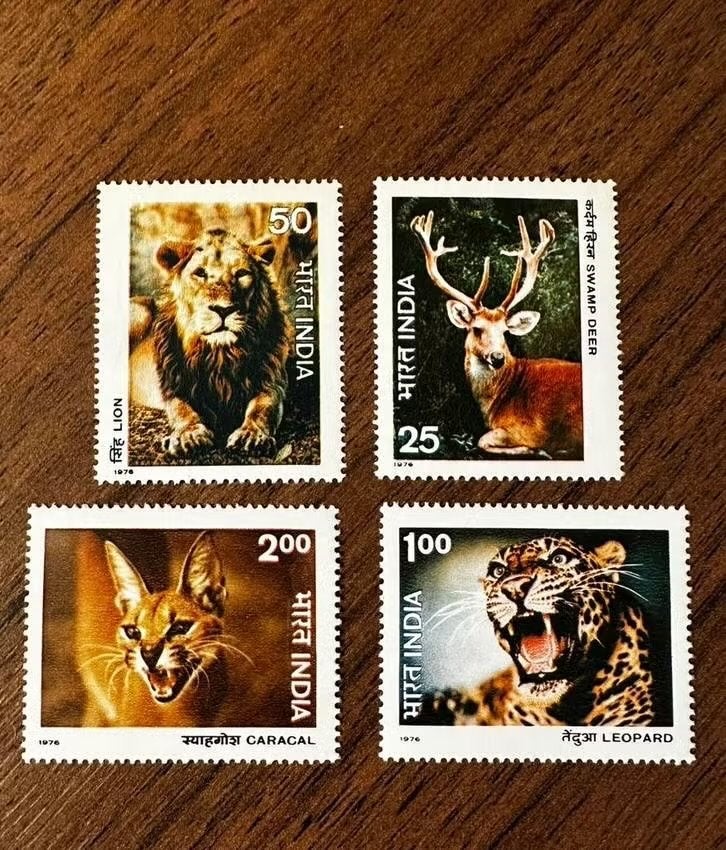 India 1976 Dieren Postfris Postzegels - Leeuw, Hert, Caracal, Ophalen of Verzenden, Postfris, Zuid-Azië
