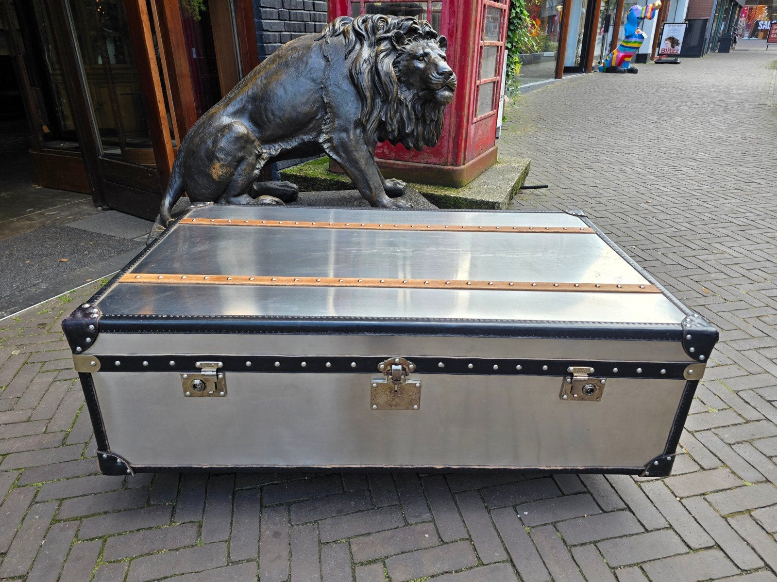 Timothy Oulton stonyhurst trunk | salontafel | kist staal, 50 – 75, Gebruikt, 100 tot 150 cm, Timothy Oulton
