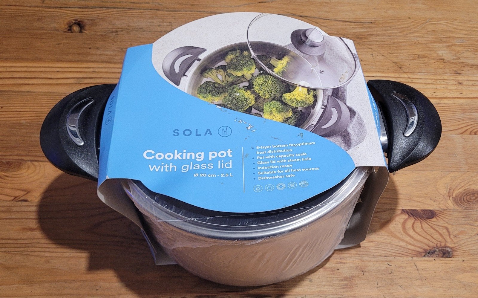 Sola Kookpan met glazen deksel - 20 cm, 2.5 L, Ophalen of Verzenden, Nieuw, Rvs