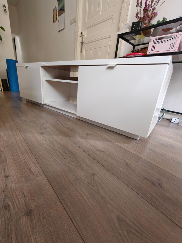 Ikea BYAS TV-meubel met lades - Wit, Ophalen, Overige materialen, Gebruikt, 100 tot 150 cm