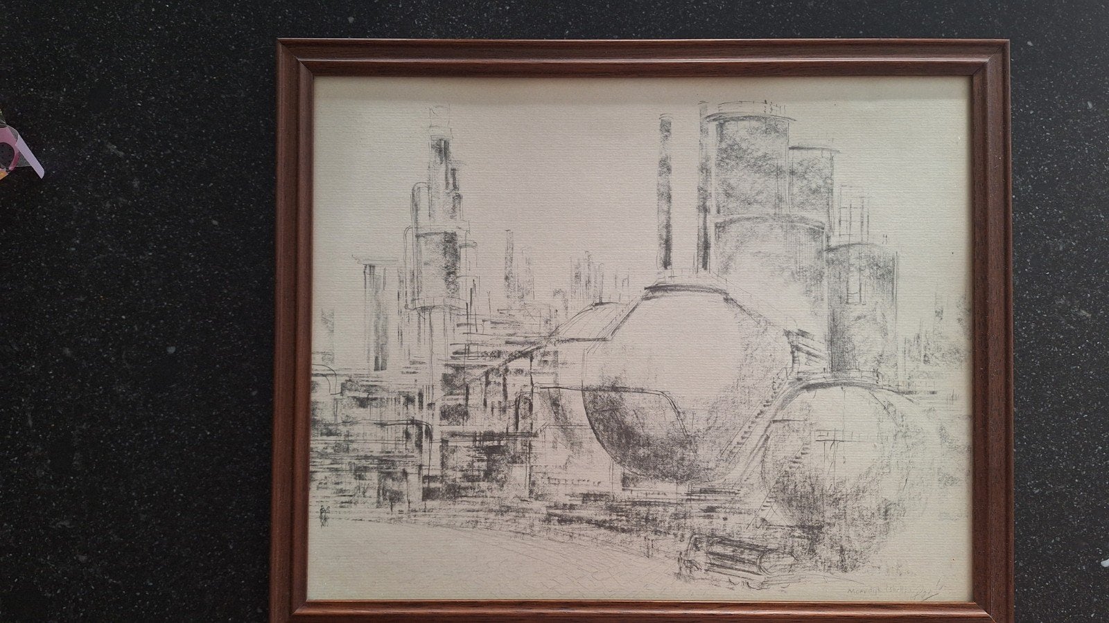 Pentekening Moerdijk in houten lijst 33x26 cm, Antiek en Kunst, Kunst | Tekeningen en Foto's, Ophalen