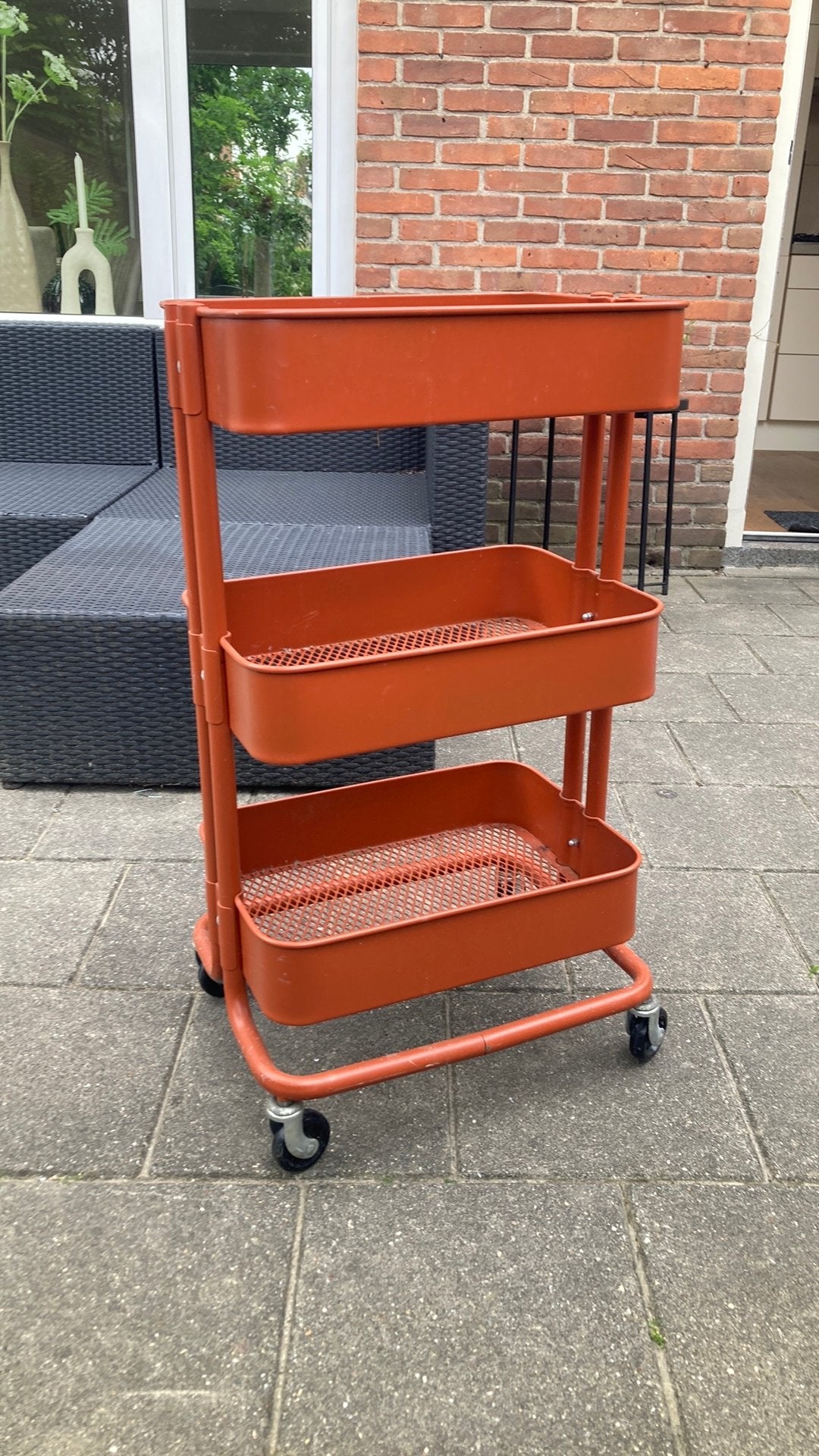 IKEA RÅSKOG roltafel 45x30 keukentrolly roodbruin, Ophalen, 50 tot 100 cm, Zo goed als nieuw, Minder dan 100 cm
