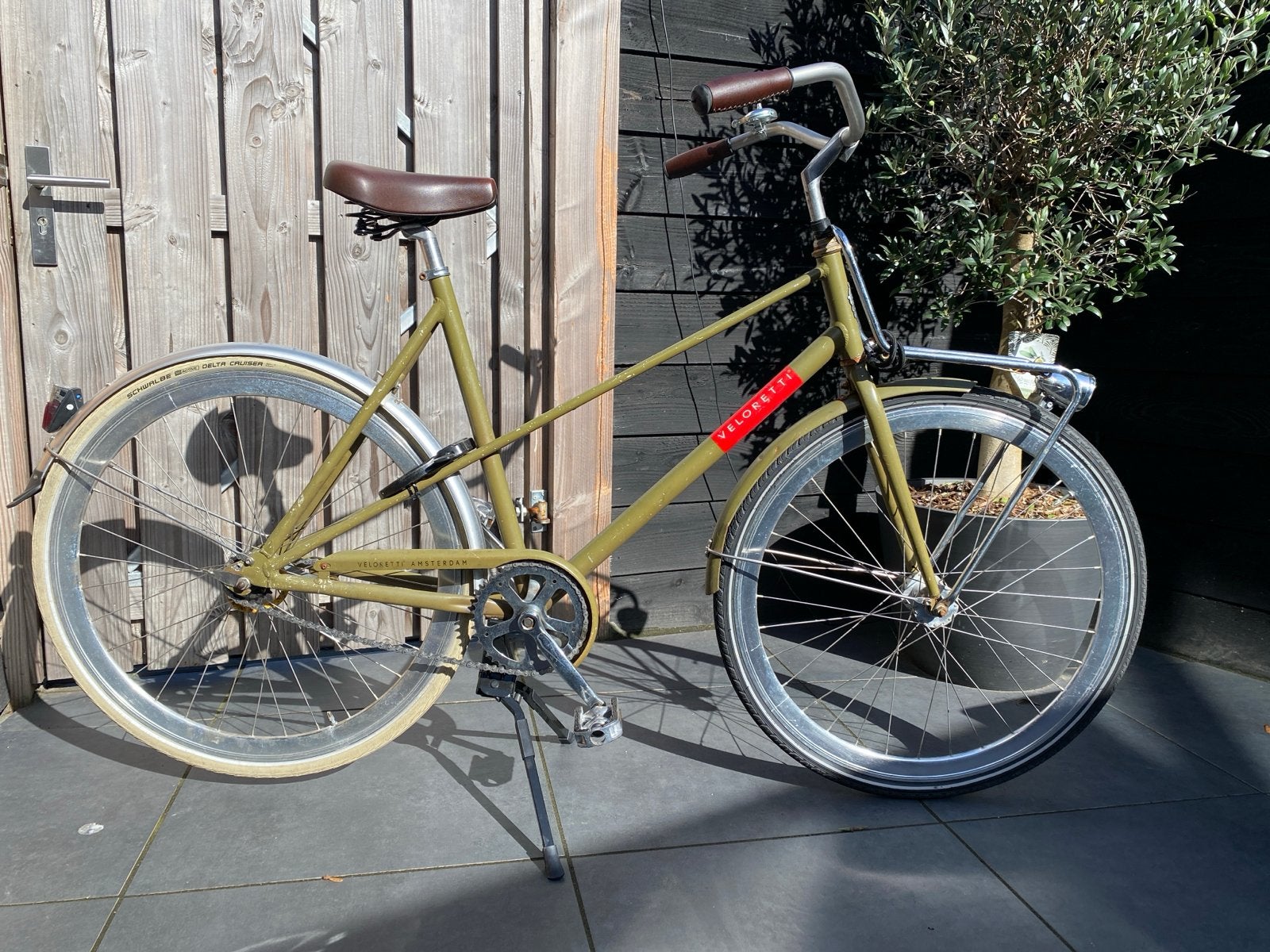 Veloretti fiets in olijfgroene stadsfiets., Terugtraprem, Ophalen, Overige merken, 53 tot 56 cm