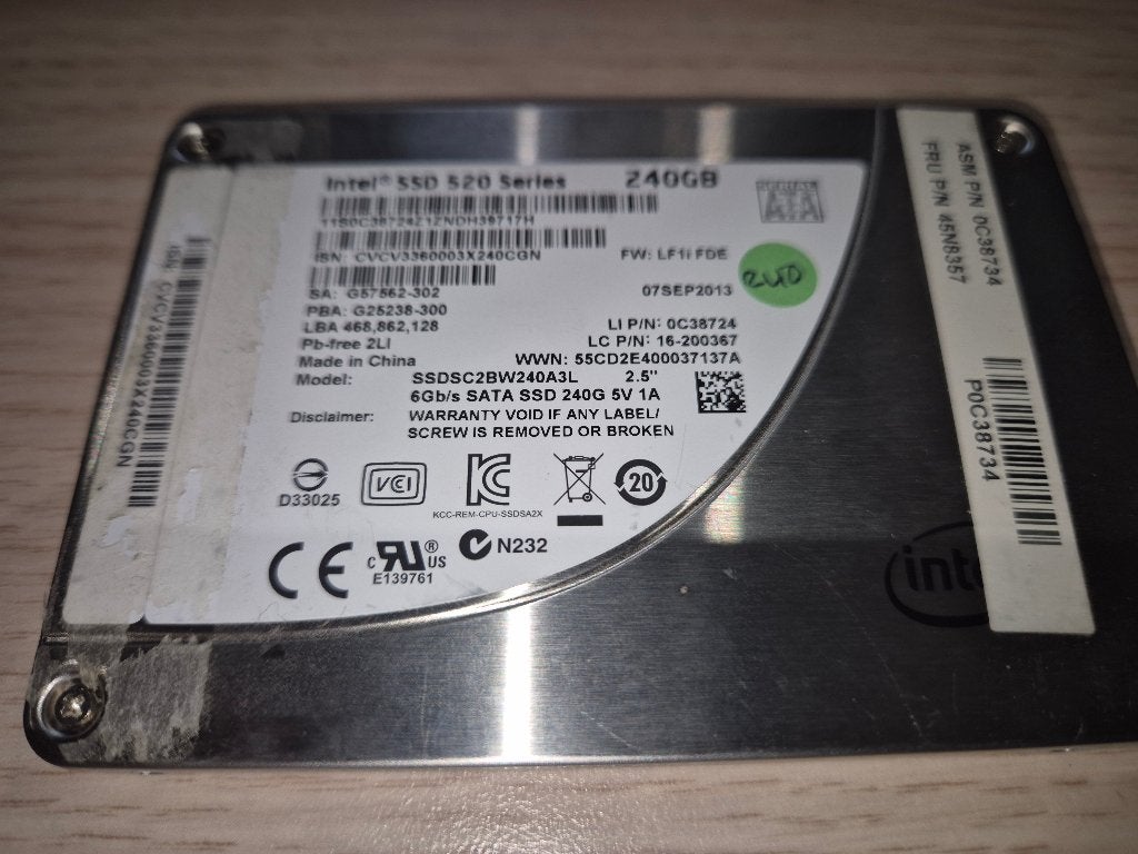 SSD intern 240GB Intel, Computers en Software, Harde schijven, Intern, Gebruikt, 240 GB, Ophalen of Verzenden