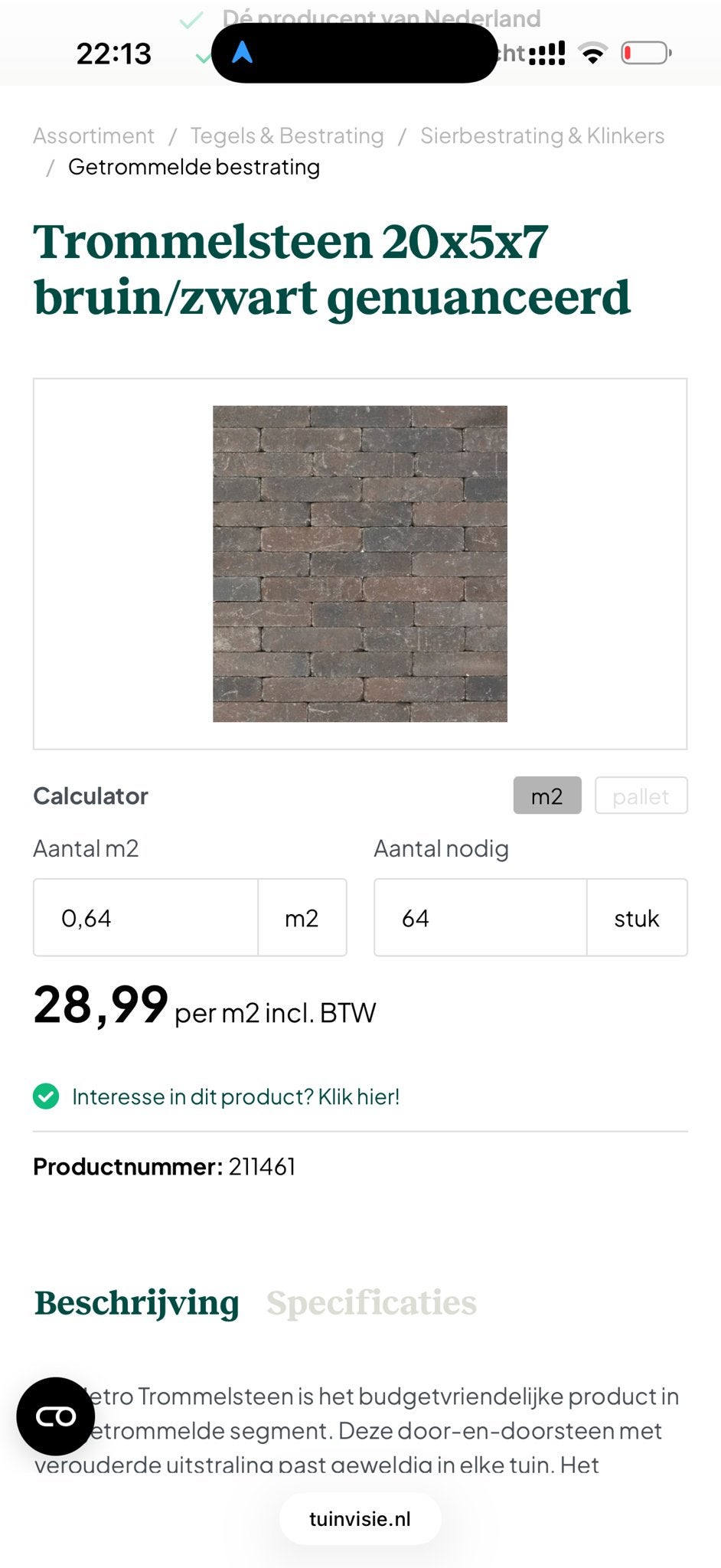 Restpartij waalformaten getrommeld metro bruin/zwart 12,8m2, Ophalen, Info@vajotuinaanleg.nl, Klinkers, Nieuw