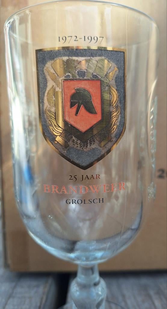 Zeldzaam Grolsch Brandweer bierglas 1972-1997, Verzamelen, Biermerken, Ophalen, Gebruikt, Glas of Glazen, Grolsch