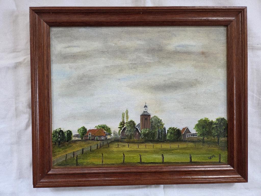 Schilderijtje Kerk te Halle (Achterhoek),  W. Maatkamp 1988, Ophalen of Verzenden