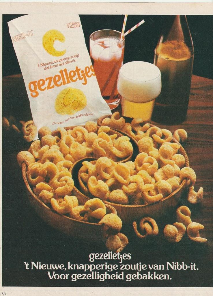 Retro reclame 1976 Nibb-it chips gezellitjes nieuw knapperig, Verzenden, Overige typen