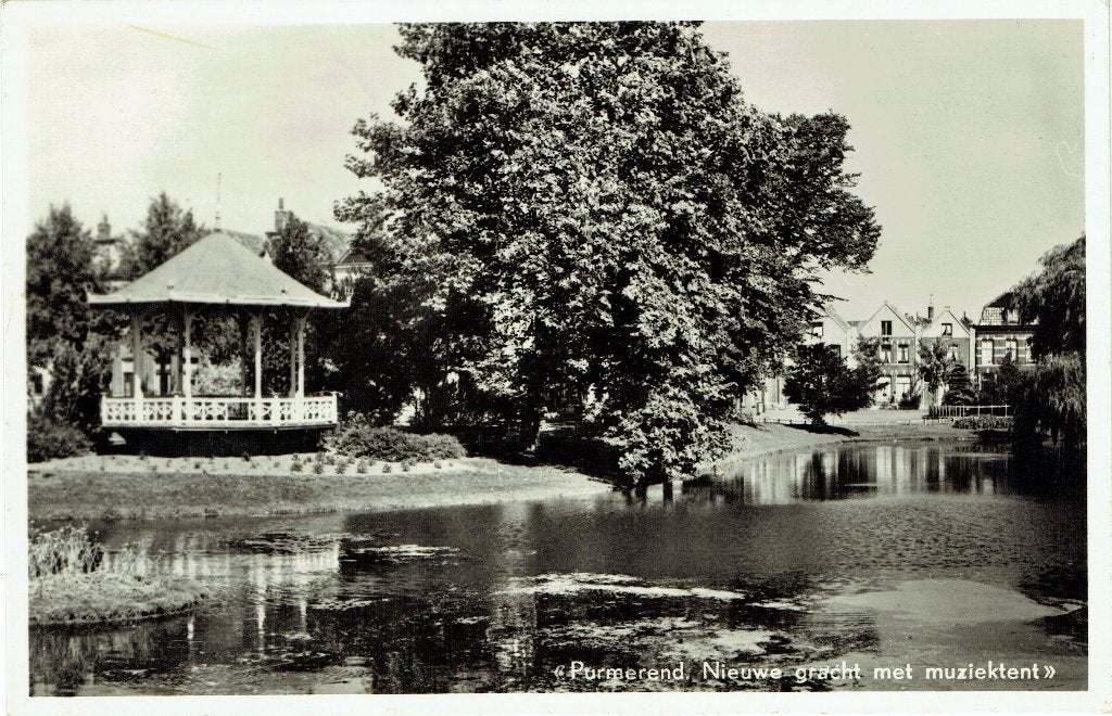 Ansichtkaart Purmerend Nieuwe Gracht Muziektent, Verzamelen, Ansichtkaarten | Nederland, Verzenden, 1940 tot 1960, Gelopen, Noord-Holland