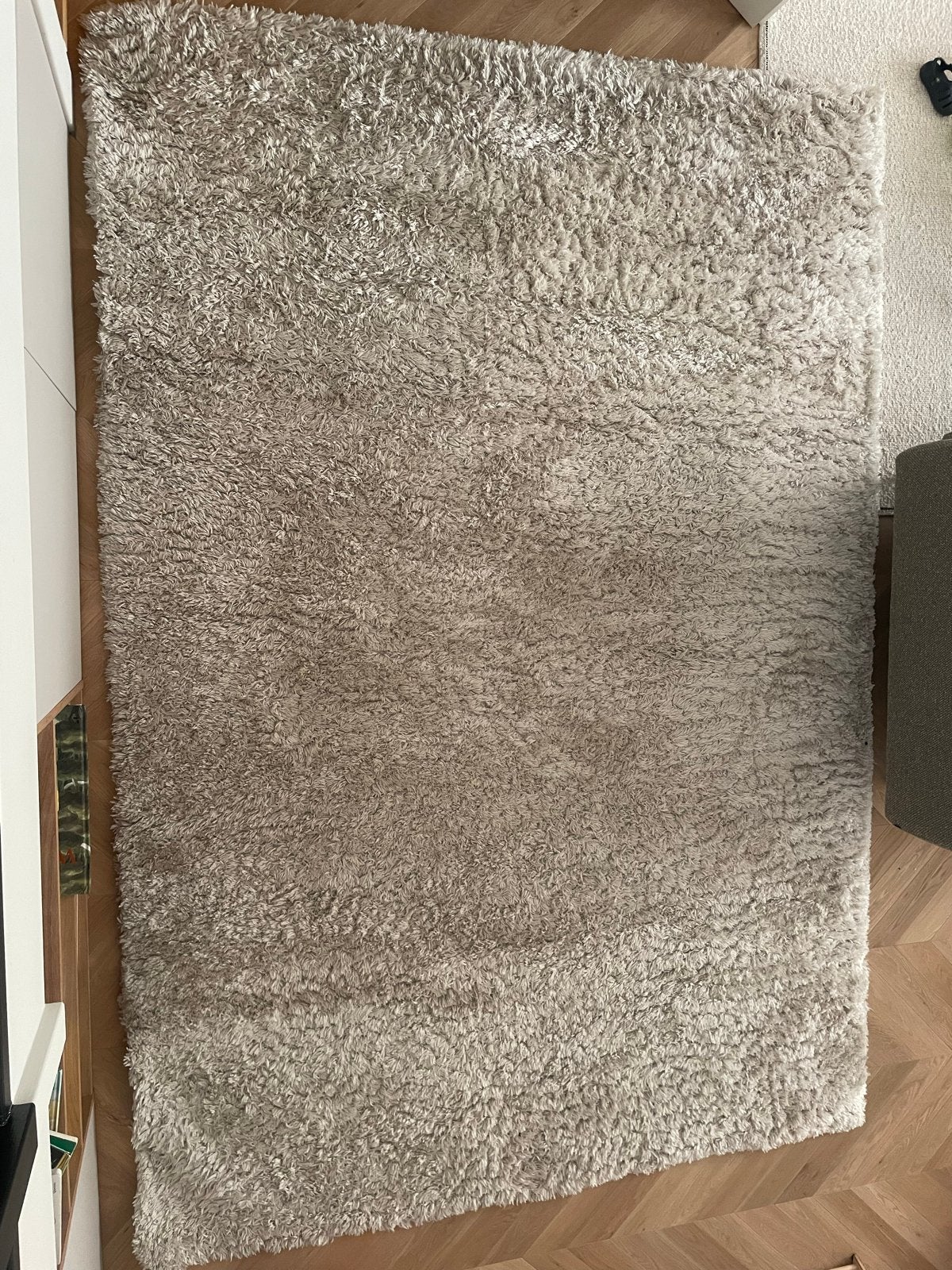 Zacht crèmekleurig vloerkleed, hoogpolig, Ophalen, Gebruikt, 150 tot 200 cm, 200 cm of meer