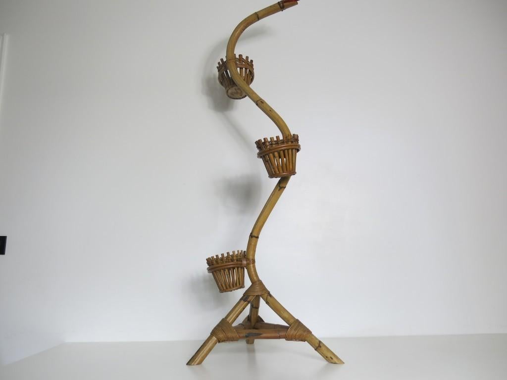 bamboe rotan slang plantenstandaard   ca 1960, Ophalen