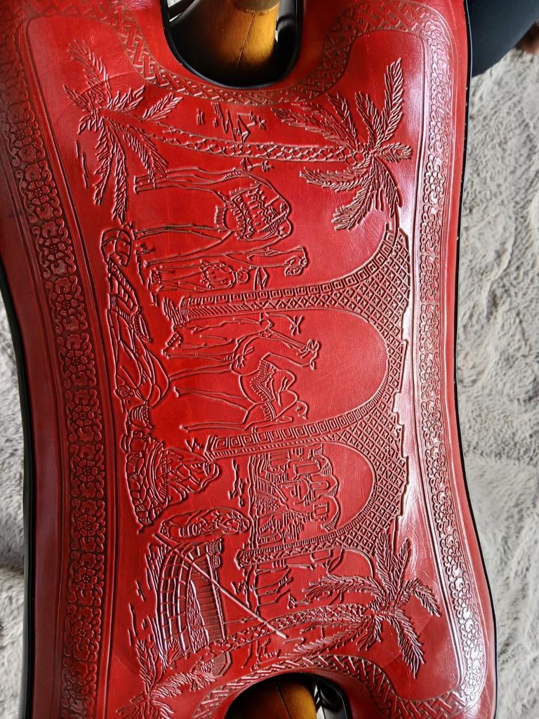 Vintage zadelkruk met rood leer en hout, Ophalen