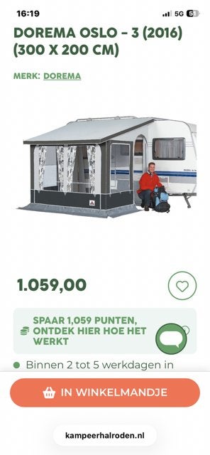 Voortent Dorema Oslo 3 antreciet, Caravans en Kamperen, Ophalen, Zo goed als nieuw, Dorema