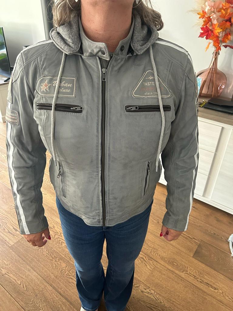 Difi Leren Dames Motorjas - Grijs (Maat 42/44), Motoren, Kleding | Motorkleding, Ophalen of Verzenden, Tweedehands, Dames, Jas | leer