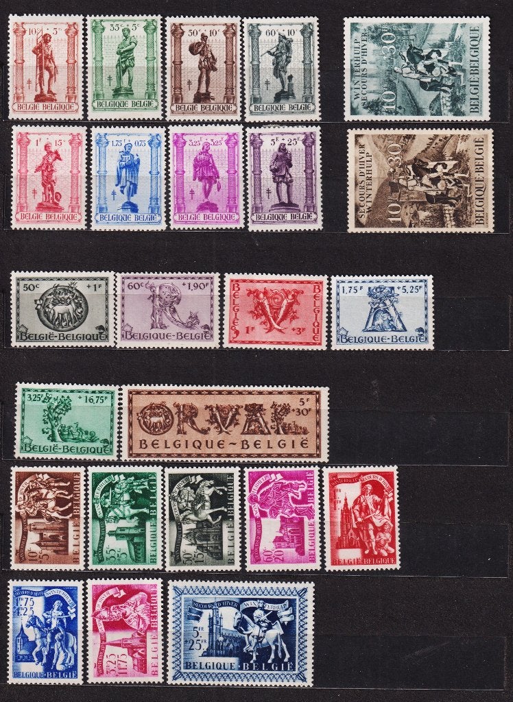België 1943 4 complete reeksen, Postzegels en Munten, Ophalen, Postfris, Spoor van plakker