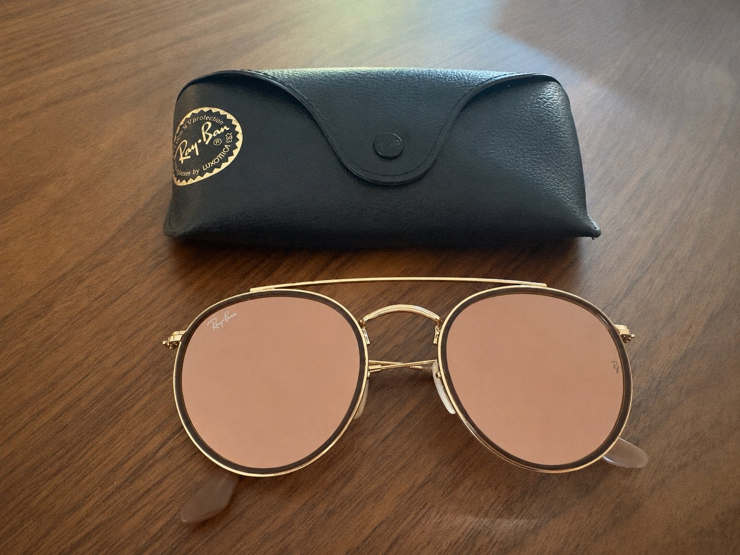 Ray-Ban Round Double Bridge Zonnebril Koper Bruin Gradiënt, Zonnebril, Bruin, Verzenden, Zo goed als nieuw