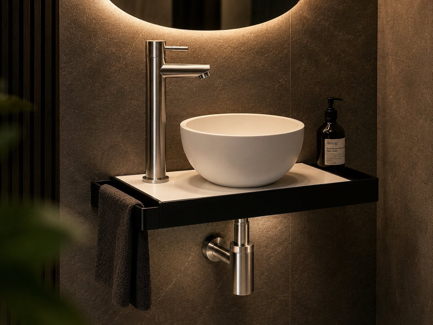 Fonteinset met frame Solid Surface kom & RVS kraan Showmodel, Ophalen of Verzenden, Zo goed als nieuw, Rvs