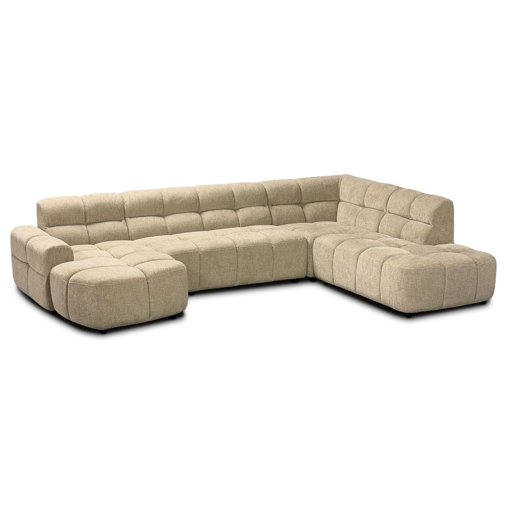 Foto 14 van Vakken bank taupe stof lounge hoekank **uit voorraad**