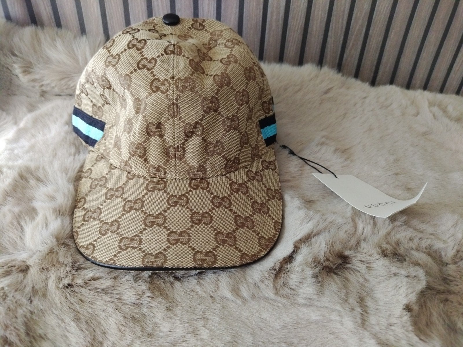 pet met monogram en blauwe strepen, Nieuw, Pet, Gucci, One size fits all